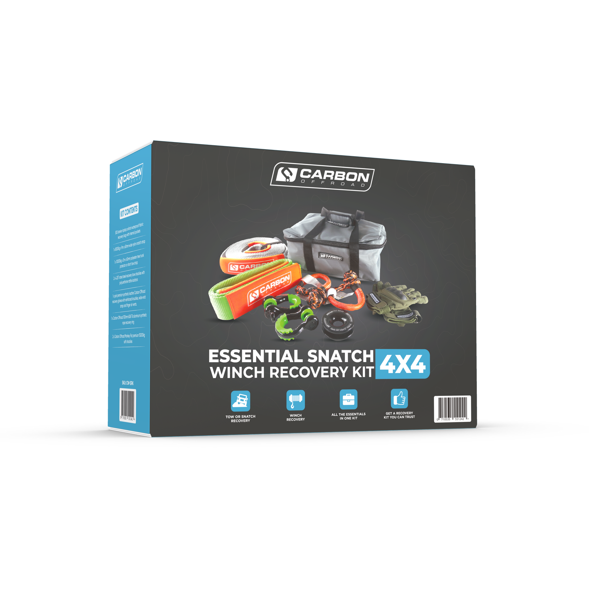 Carbon Offroad Essential Snatch and Winch 4x4 Recovery Kit - NEW 2023 Update - CW-ERK 2