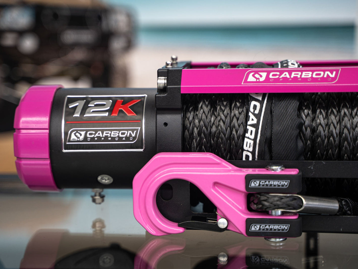 The Pink Carbon 12K - 12000lb Pink Electric Winch With Pink Hook