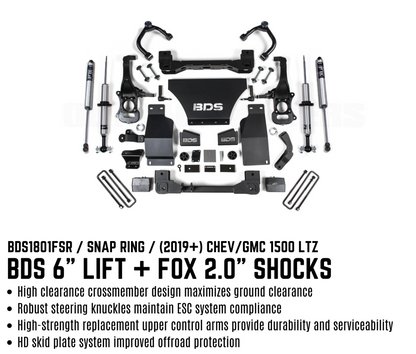 BDS 6" Lift Kit for 2019+ Chevy Silverado 1500 with Fox 2.5 Performance Elite Shocks